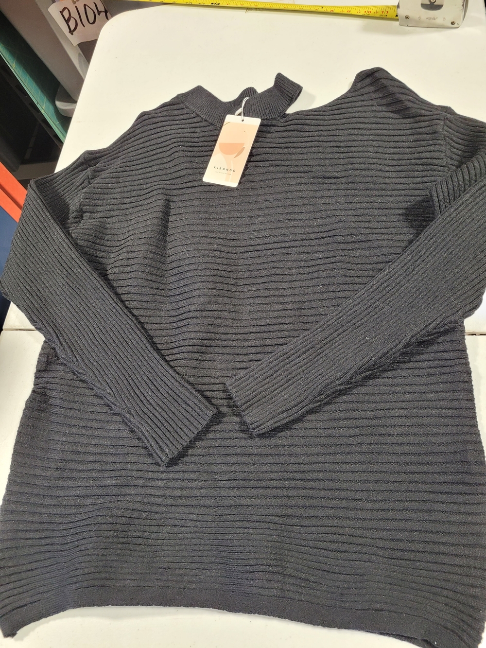 Ribbed Mock Neck Sweater in Charcoal by EILEEN FISHER